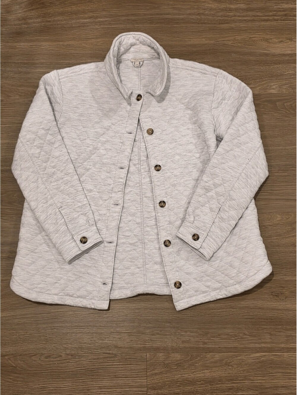 Talbots Quilted Jacket Womens XL Light Grey Heather Snap Button Shacket